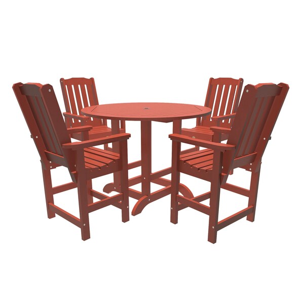Highwood Usa Lehigh 5pc Round Counter Height Outdoor Patio Furniture Dining Set AD-CNL48-RED - main
